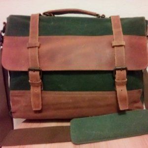 The Same Direction Forest Green and Tan Canvas Messenger Bag NEW